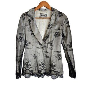 Vintage Orna Farho Black Lace Overlay Single Button Blazer Jacket Women Size T38